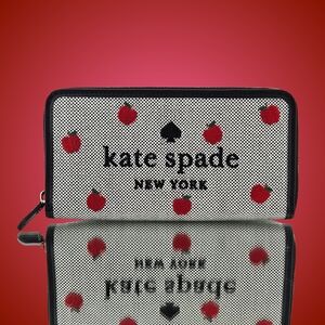 Kate Spade Wallet Black Multi Large Continental Wallet Apple Embroidered Teacher